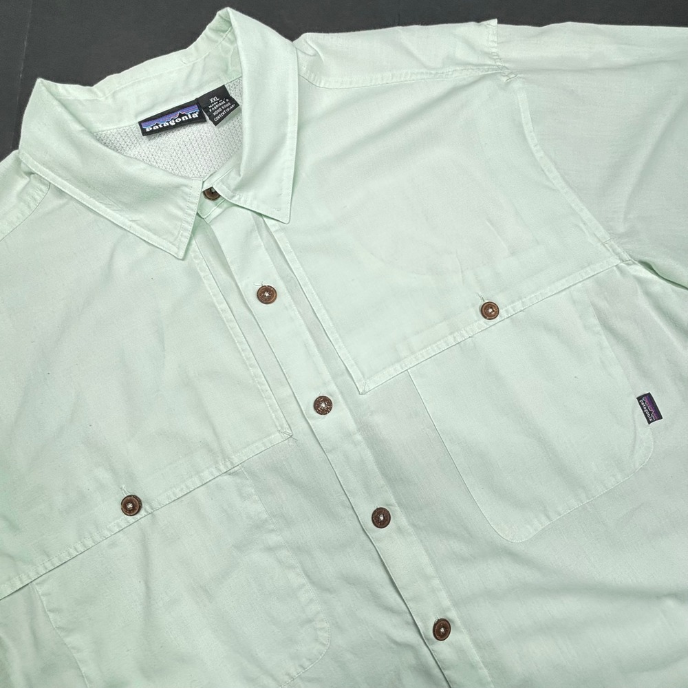 Patagonia Men's XXL Island Hopper Vented Fishing Shirt Mint Green Short Sleeve